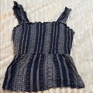 Old Navy Smocked Blue and White Tank Top